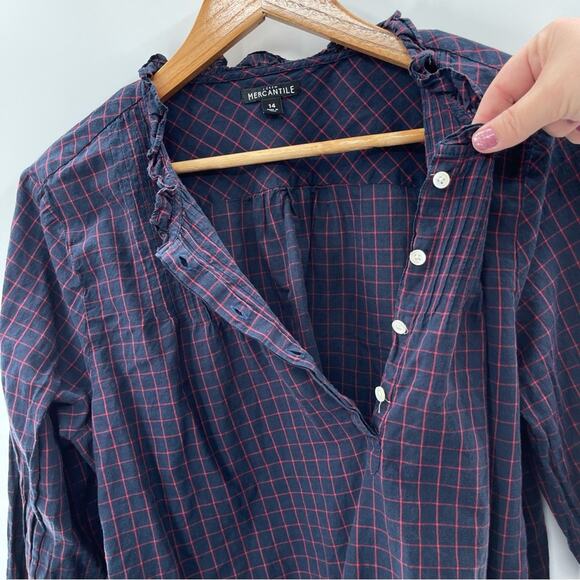 J. Crew Mercantile Pintuck Pleated Ruffle Collar 1/4 Button Cotton Shirt Size 14 - Picture 5 of 8